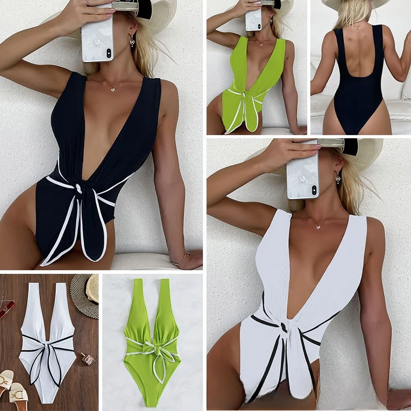 

Сексуальный слитный купальник с глубоким вырезом, новая модель, спортивный купальный костюм для женщин с фиксированными вкладышами для груди S...