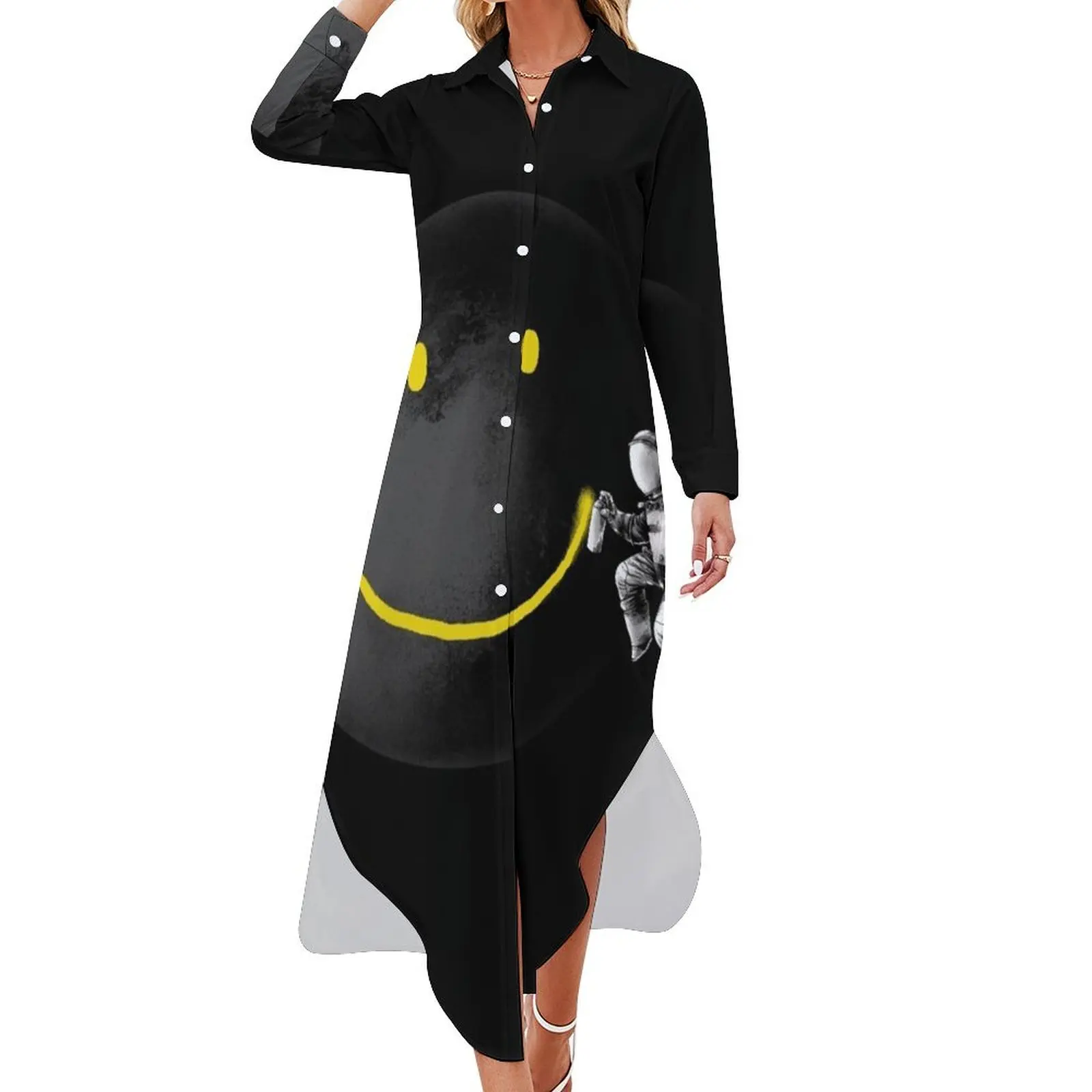 

Make a Smile Long Sleeved Shirt Dress Women's clothing bandage dress