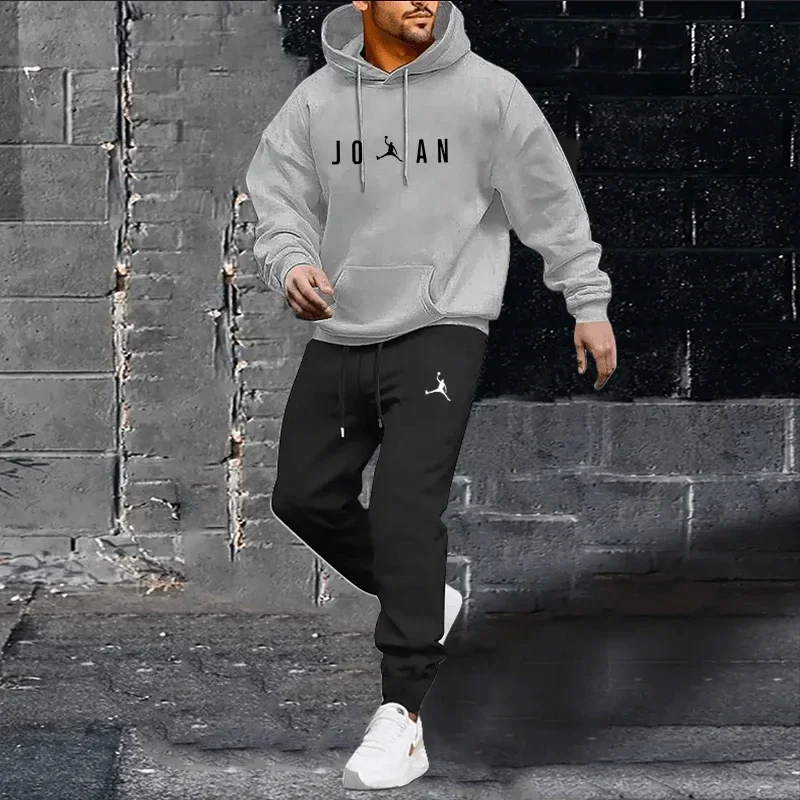 

Men's Clothing Brand Autumn and Winter Fashion Pullover Hoodie + Trousers 2 Sets of Leisure Fitness Jogging Sportswear Set