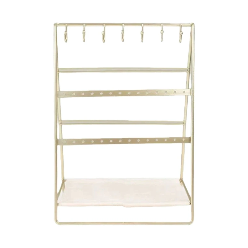 HX6F Elegant Easy Assembly 6 Layer Jewelry Holder Gold Coated Iron Desktop Organiser