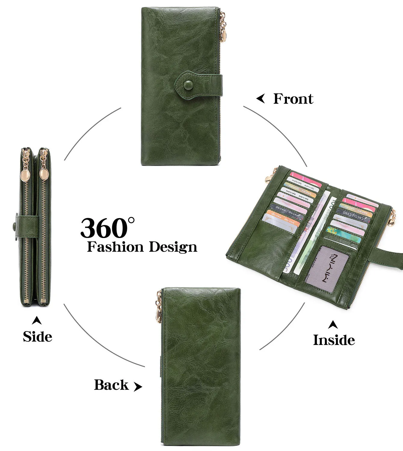 Western Double Zipper PU Leather Long Women Wallet Large Capacity Two Folded Coin Purse for Ladies