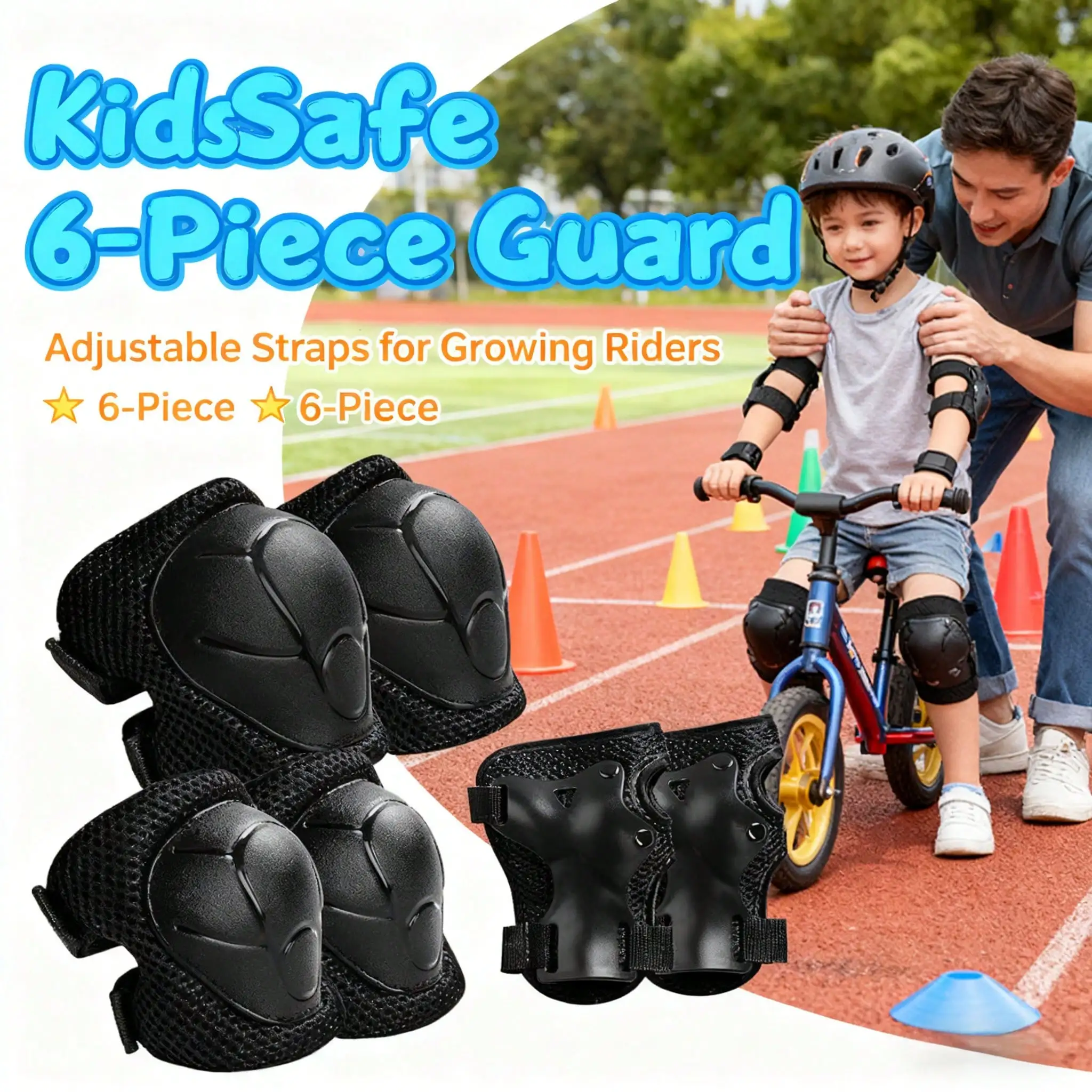 

BAT DEICIDE Ultimate 6-In-1 Kids Protective Gear Set | CPSIA Certified Knee Pads, Elbow Pads & Wrist Guards For Full Protection During Skateboarding, Cycling, Scooter | Durable Safety Gear For Ages 4-9