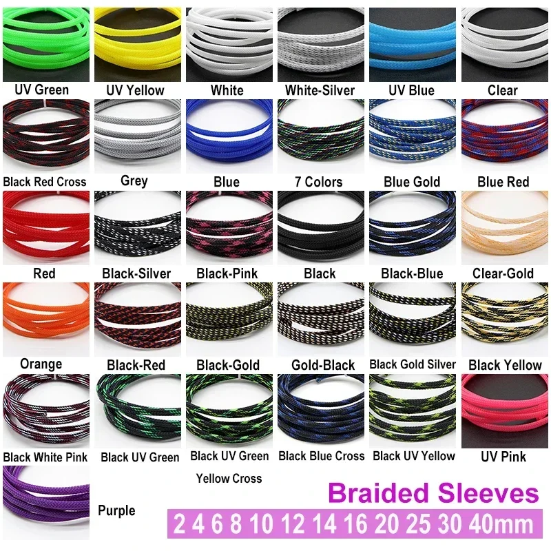 10M Insulated PET Braid Sleeving 2/4/6/8/10/12/14/16/20/25/30/40mmHigh Density Wire Wrap Sheath Protector Black Red Cable sleeve