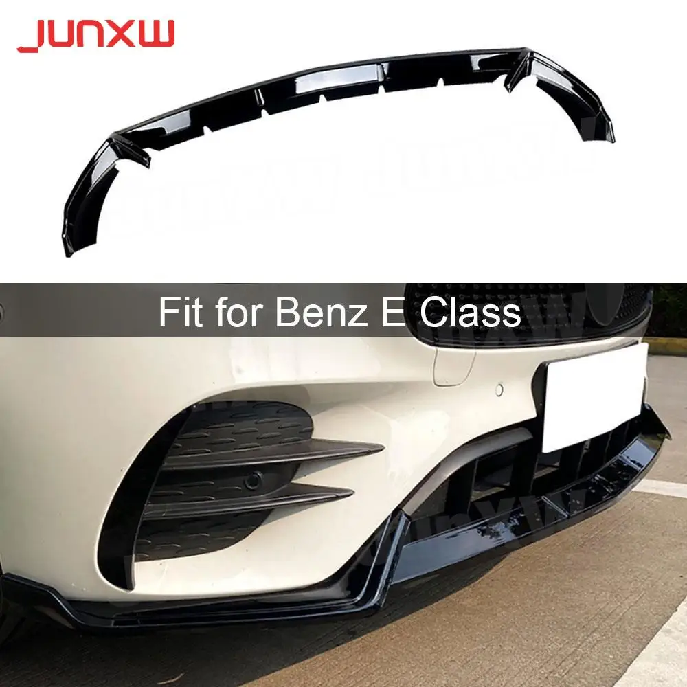 

3Pcs For Benz E Class W213 E260 E300 E53 2021-2023 ABS Carbon Look Convertible Front Bumper Lip Spoiler Splitters Glossy Black