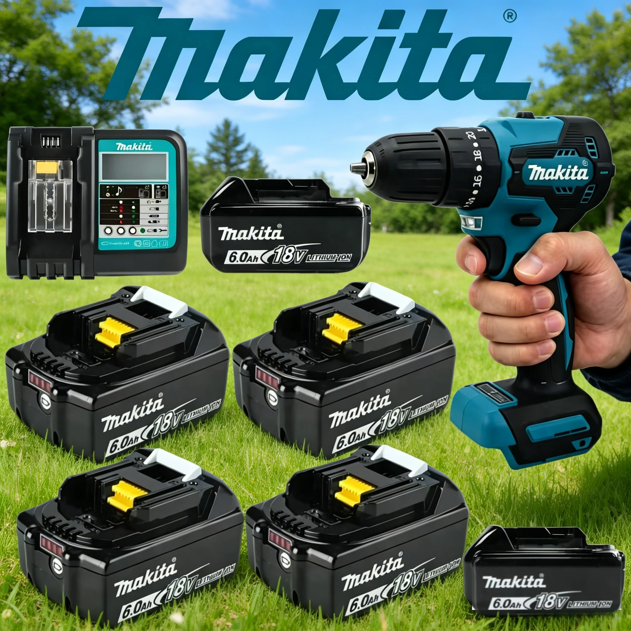 

Makita 18V 5Ah 6Ah 9Ah Upgraded Lithium Battery Pack With Charger, Universal Fit For DDF487 Industrial & Household Drill