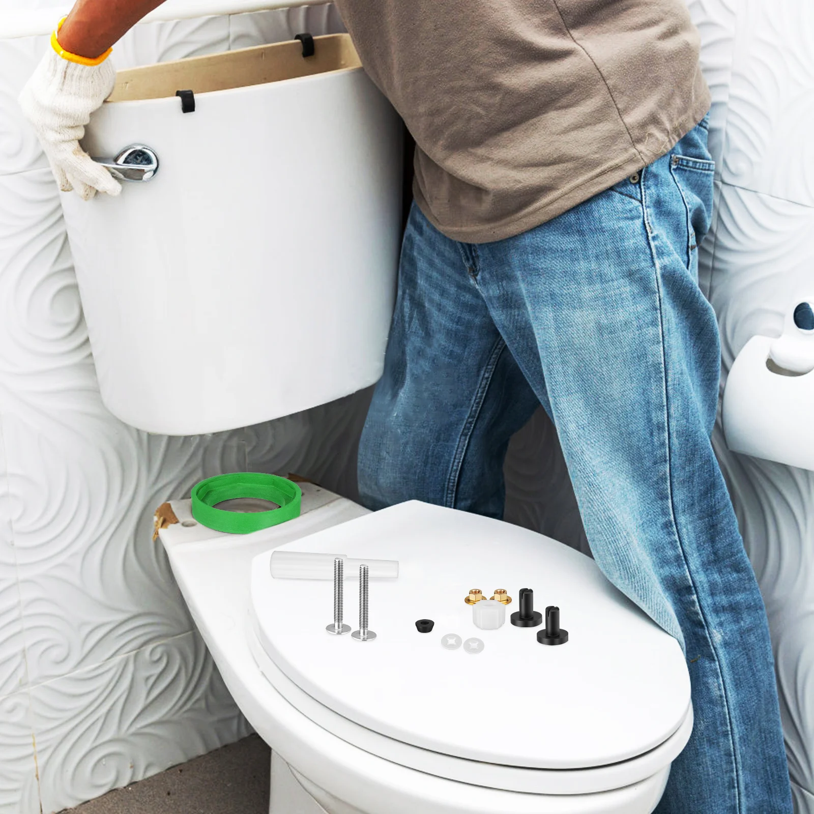 

1Set Toilet Tank Gasket Water Seal Ring Upgrade Tank to Bowl Gasket Kit Leak Proof Toilet Repair Replacement Parts