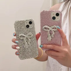 Super Luxury Fashion Diy Bling Full Diamond Crystal Bow Phone Case Cover For IPhone 16 15 14 13 12 11 Mini Pro Xs Max XR X Plus