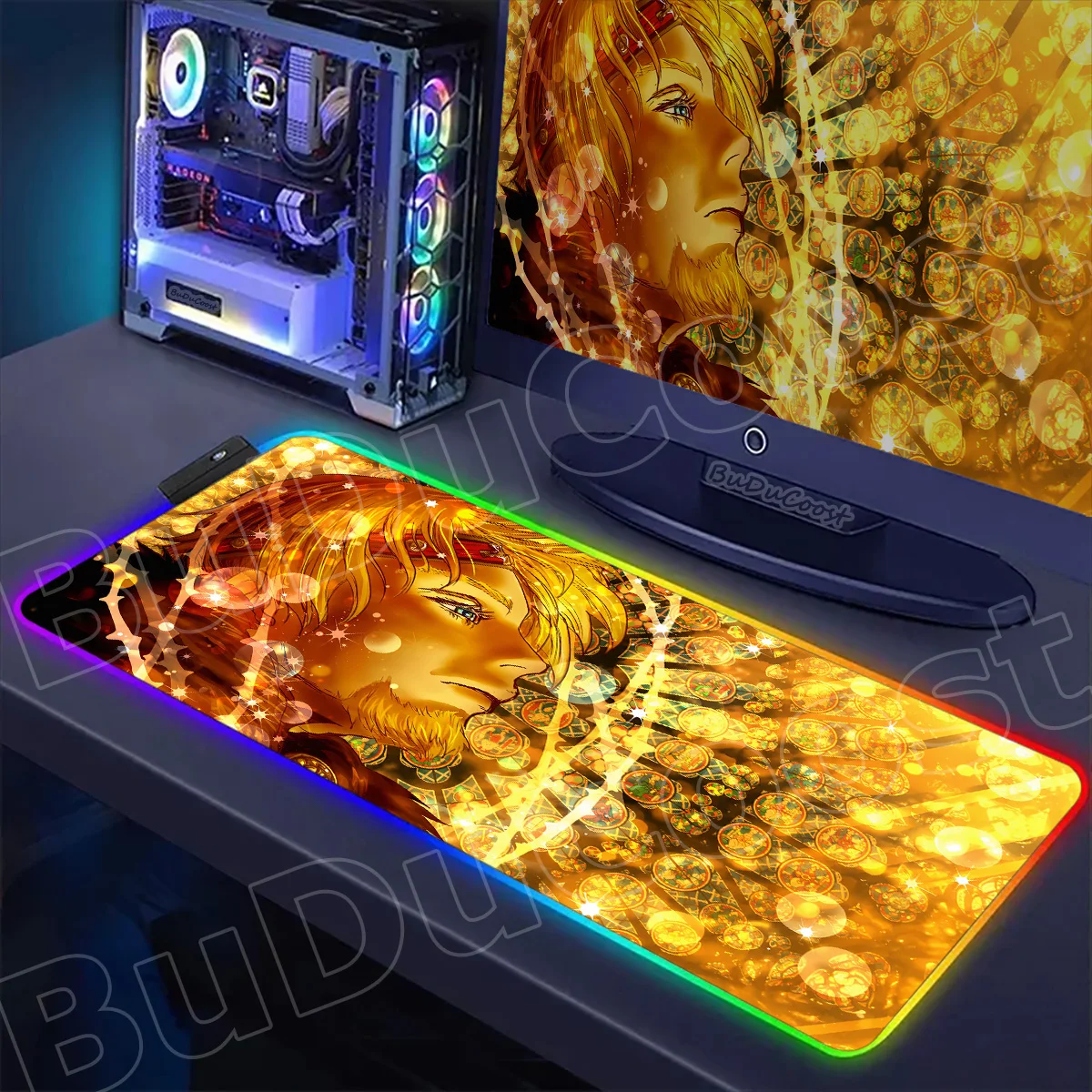 PC Rubber Accessories Speed Laptop Desk Mats RGB Backlit Vinland Saga Mouse Pads LED Washable E-sports Gaming Keyboard Protector