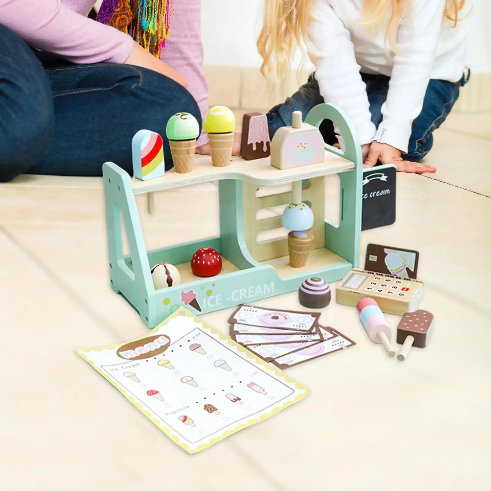 Wooden Ice Cream Counter Playset Wooden Popsicle Set Preschool Learning Ice