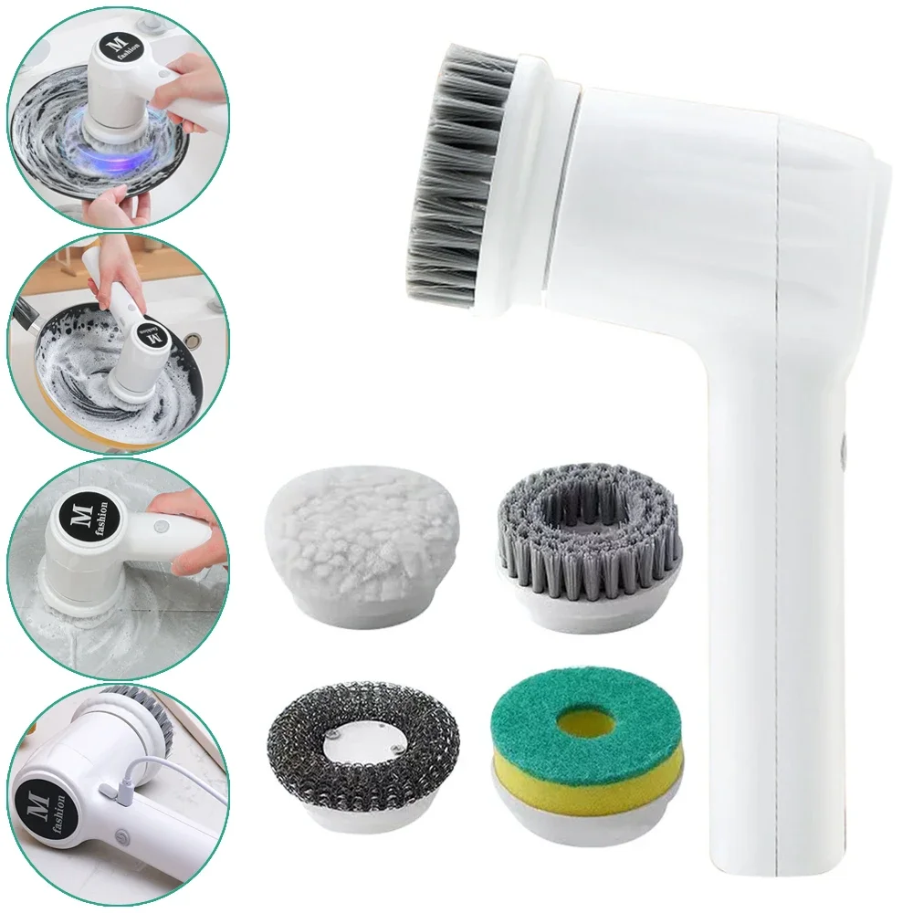 Electric Cleaning Brush USB Rechargeable Cleaner Brush Dishwashing Rotary Scrubber for Home Kitchen Cleaning Products