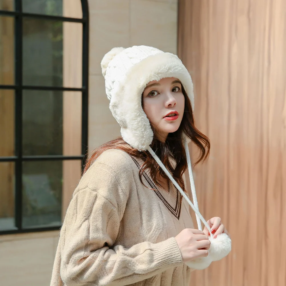 Warm Fleece Lined Knitted Beanie Winter Hat For Women Soft Cold Protection Cap Fall Winter Holiday Gift (White)