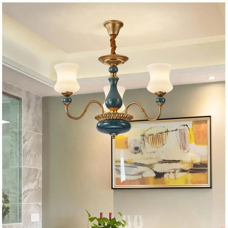 Modern Colorful glass Chandeliers with cover shade dining room Deluxe Ceramic lamp Restaurant glass chandelier led Lighting