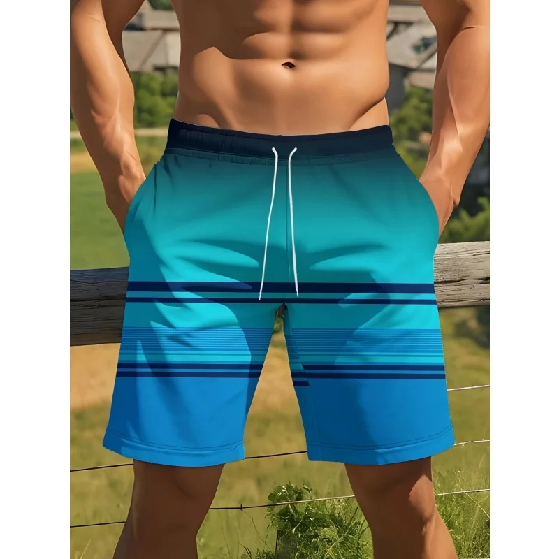 

Короткие брюки-зонтики с 3D принтом кокосовых пальмов для мужчин, пляжные шорты в красочную полоску, летние гавайские шорты для доски, плавки