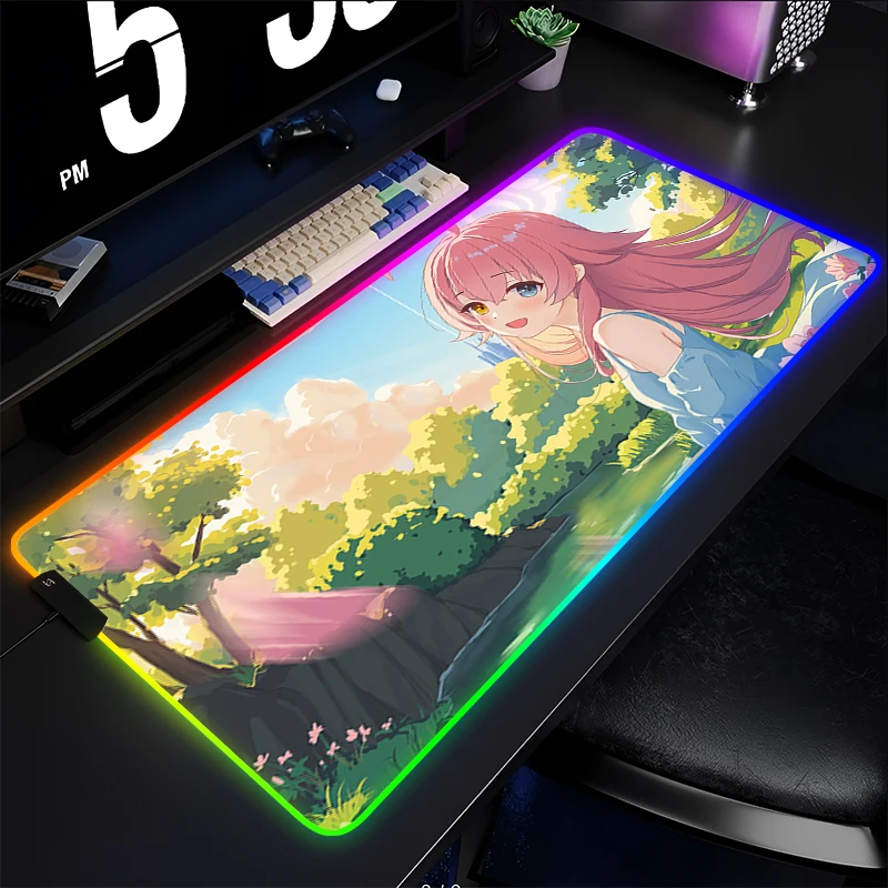 

RGB Mouse Pad Game Desk Mat PC Anime Blue Archive Mousepad Takanashi Hoshino Keyboard Pad LED Laptop Gaming Accessories Desk Mat