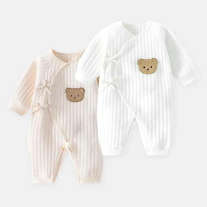 Bear Baby Jumpsuits with Hat Cotton Toddler Rompers for Boys Girls Long Sleeves Baby Onesies Soft Breathable One-Piece Pajamas