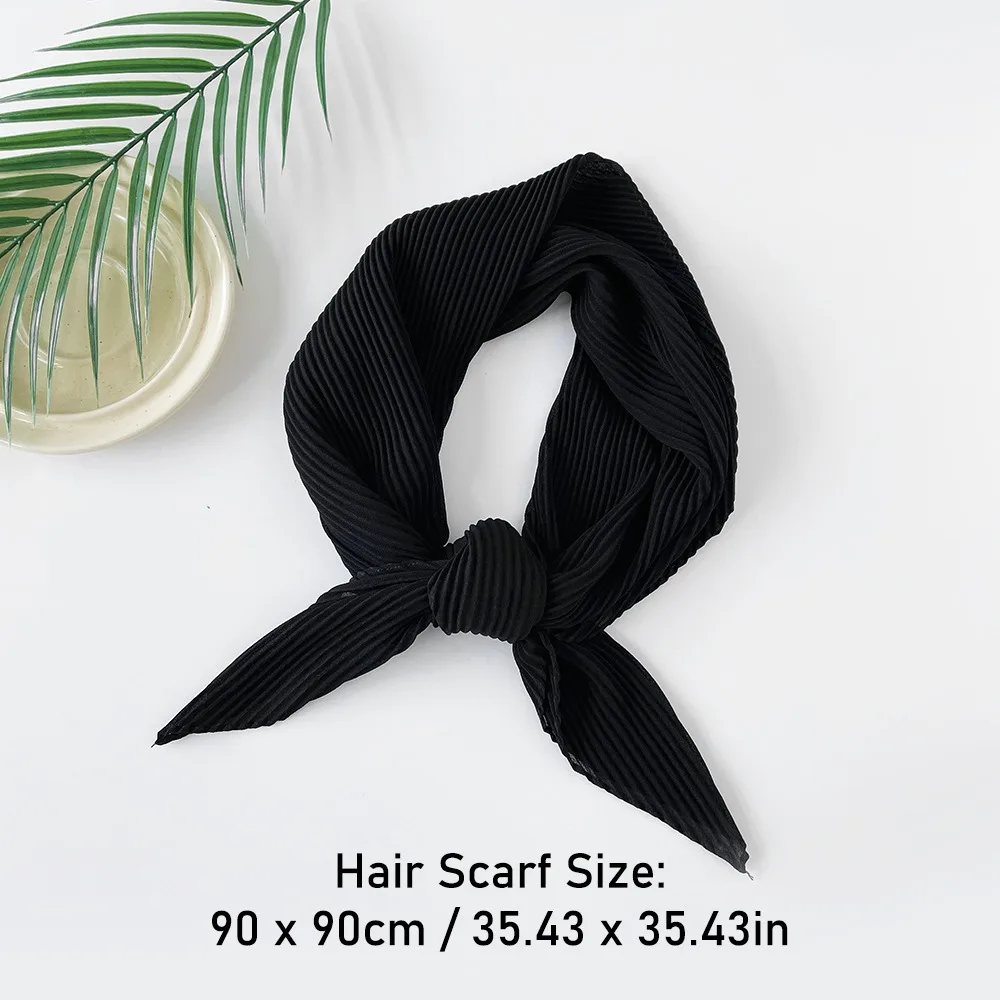 Elastischer, weicher Wickel-Chiffon-Haarschal, Haarband, schlankes, einfarbiges Bandana, eleganter Rhombus-Plissee-Seidenschal für Mädchen