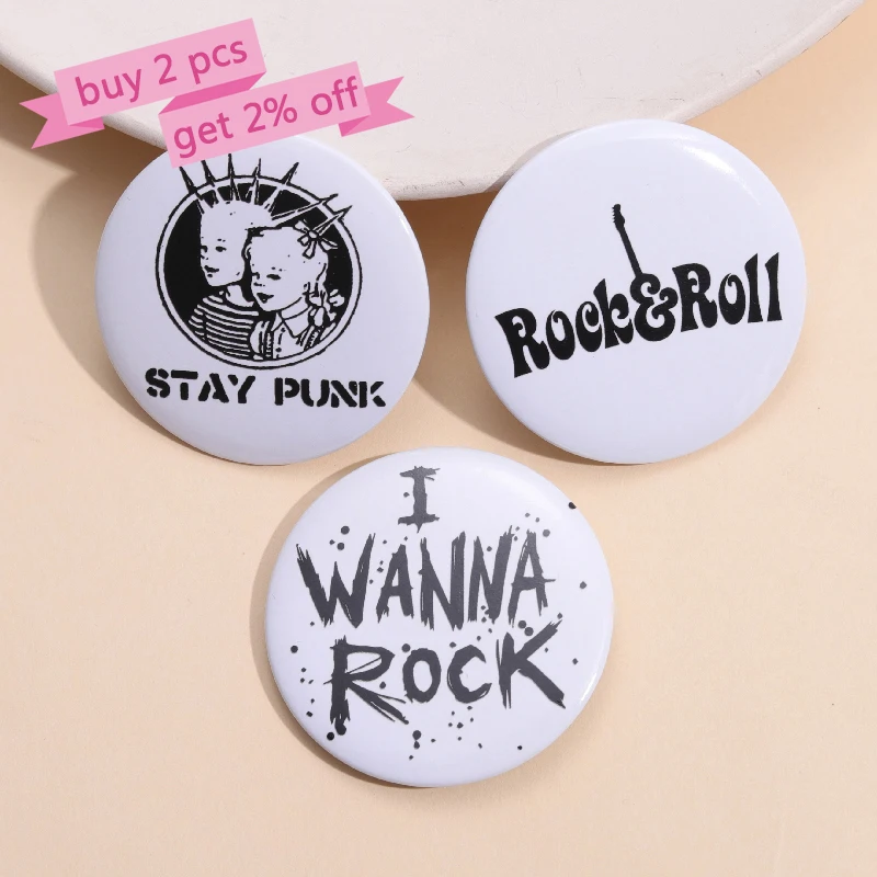 44mm Tinplate Soft Button Pin Skeleton Rock Roll Hip Hop Punk Brooch for Hat Bag Creative Jewelry Gift Lapel Badge 2023