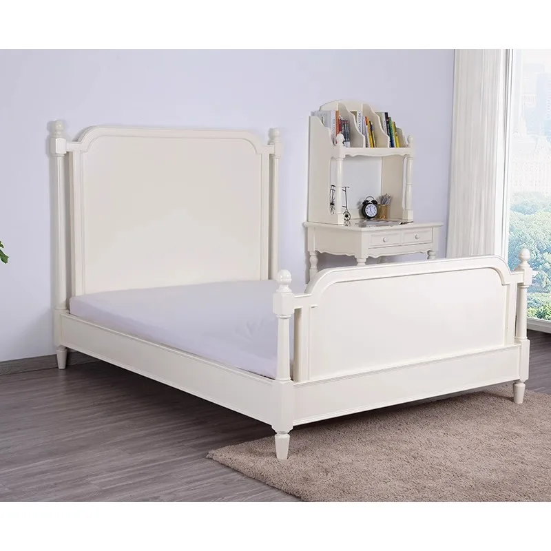 Solid wood single bed ivory white girl princess bed 1.35/1 meters teenager bed