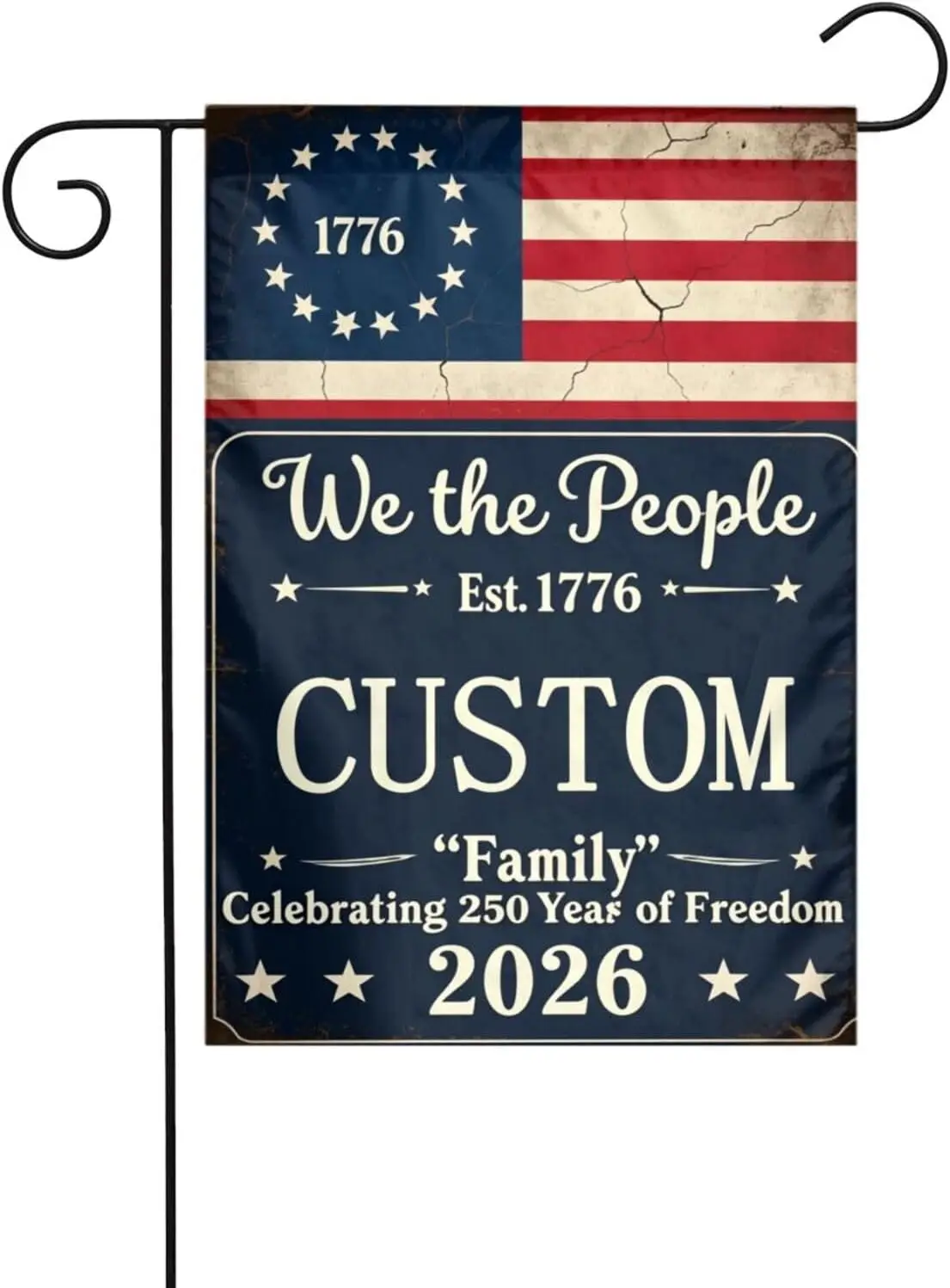 USA 250th Anniversary Personalized Garden Flag, Custom Family Name Patriotic Banner, 1776-2026 Commemorative House Flag, 4th AAS