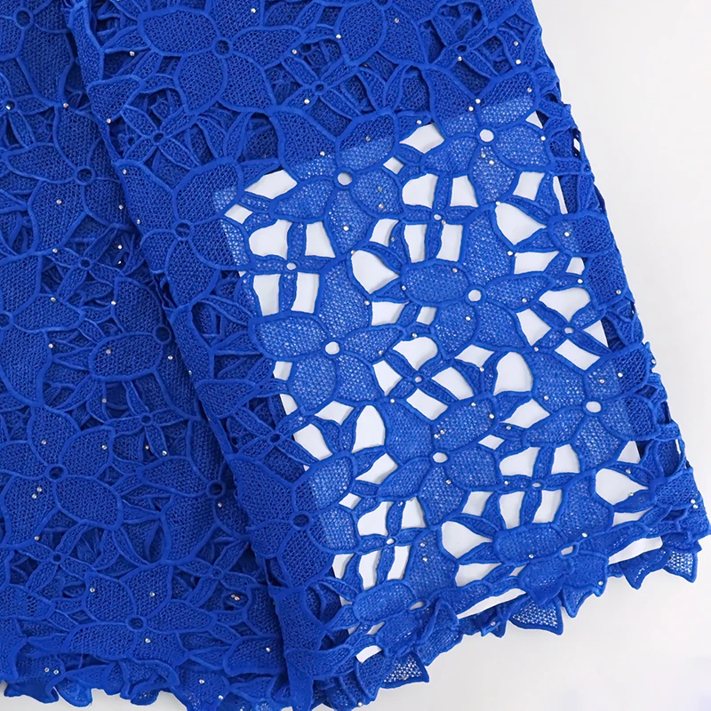 Royal Blue African Guipure Cord Lace Fabric 2024 High Quality French Water Soluble Stones Lace Fabric For Women Prom Dresses Sew