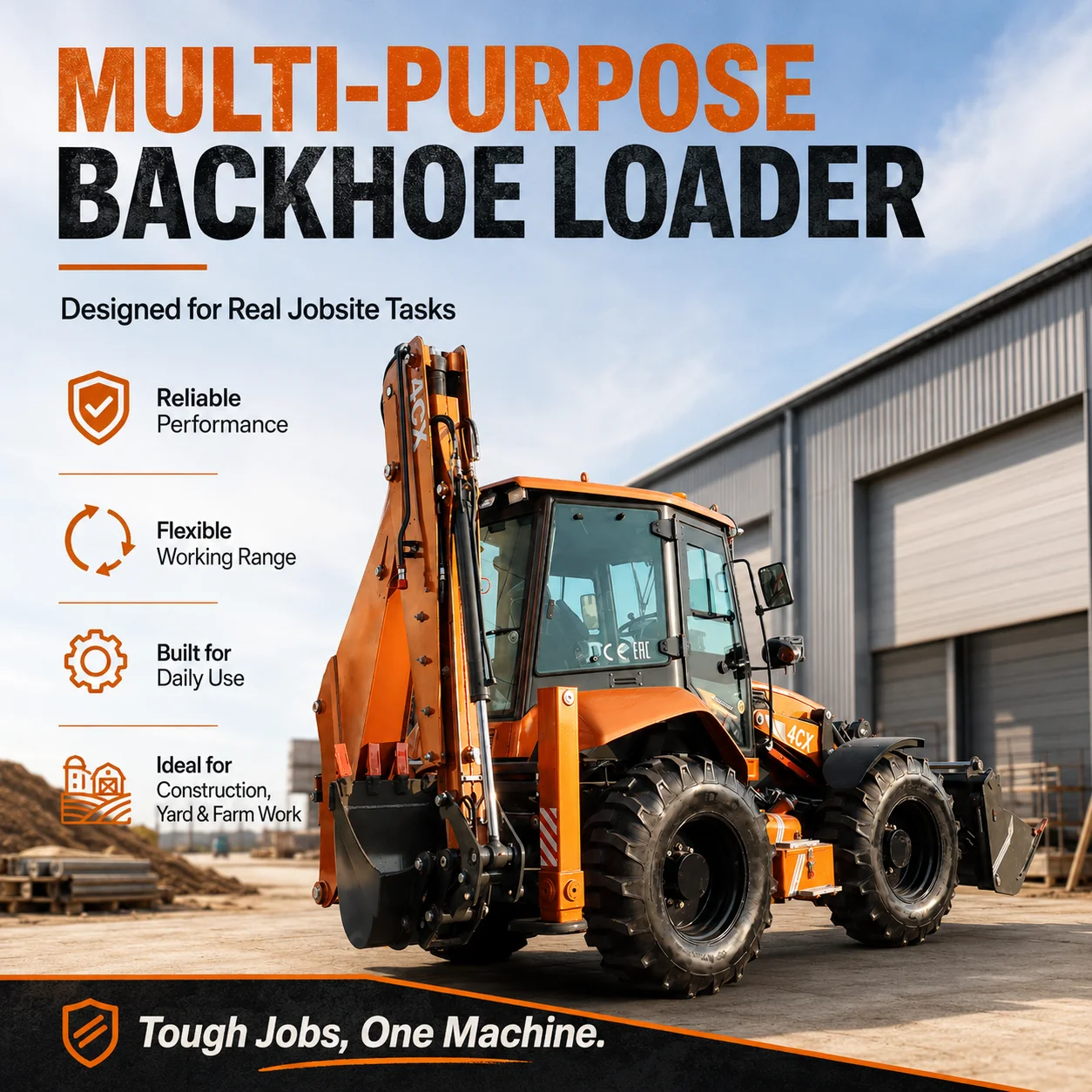 CE Euro 5 4CX Backhoe Loader 4x4 Excavator Loader for European Farming Quarry Work Road Repair and Excavation