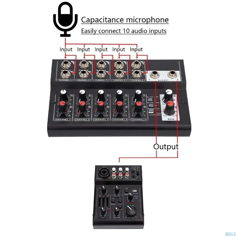 

R91A MUX5210 10 Channel Mixing Console for Recording DJ Networking Live Broadcast Karaoke Digital Sound Mixer Stereo Mixer