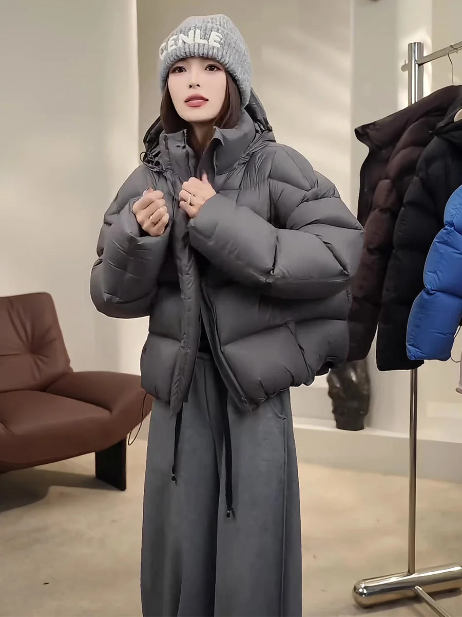 Casaco de Inverno Feminino Puffer Jaet ort Thiened, Quente, Casual, Ajuste Solto, Fechamento com Zíper, Cor