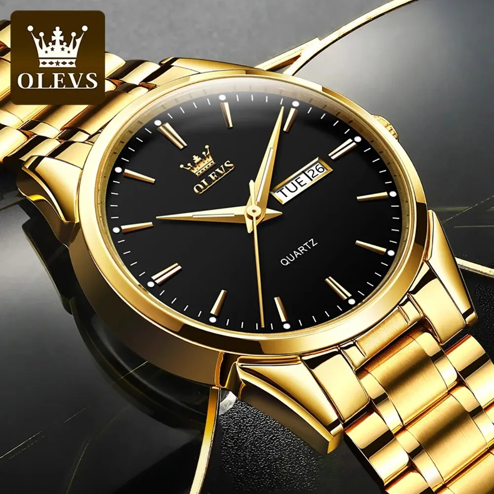 OLEVS 6898 Top Original Quartz Watch for Men Luxury Brand Business Calendar Waterproof Luminous Stainless Steel Mens Wristwatch