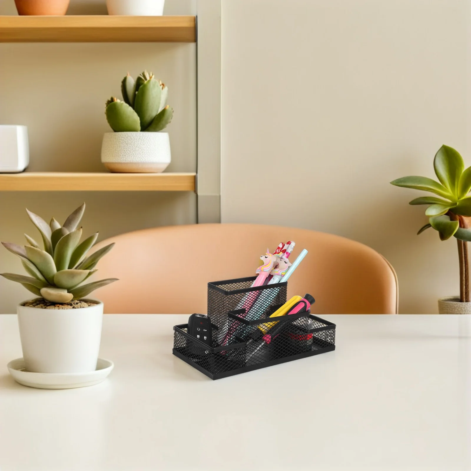 

Metal Mesh Table Organizer Black Desktop Pen Holder Storage Case Office Supplies Scratch Resistance Mesh Office Supplies