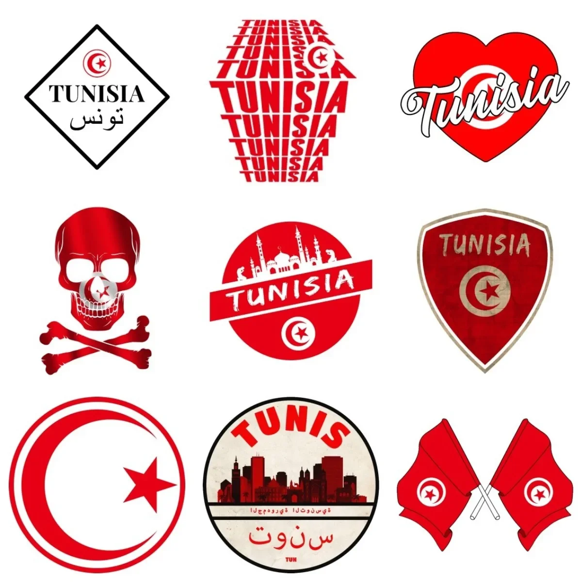 

Creative Tunisia Flag Map Emblem PVC Waterproof Sticker for Decorate Wall Car Window Truck Bicycle Bumper Decal Accessories