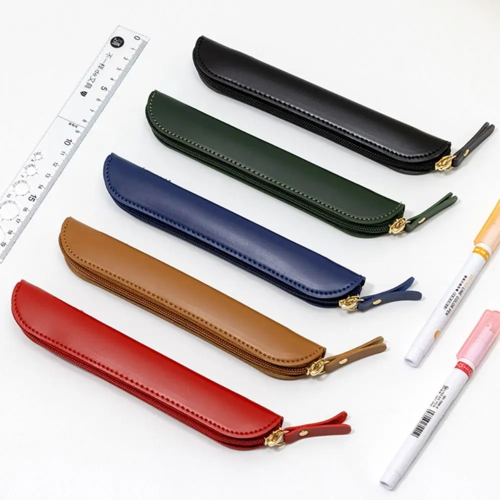 Creative Simple Leather Pen Protective Cover Waterproof Handmade High-end School Office Desktop Organizer Portable