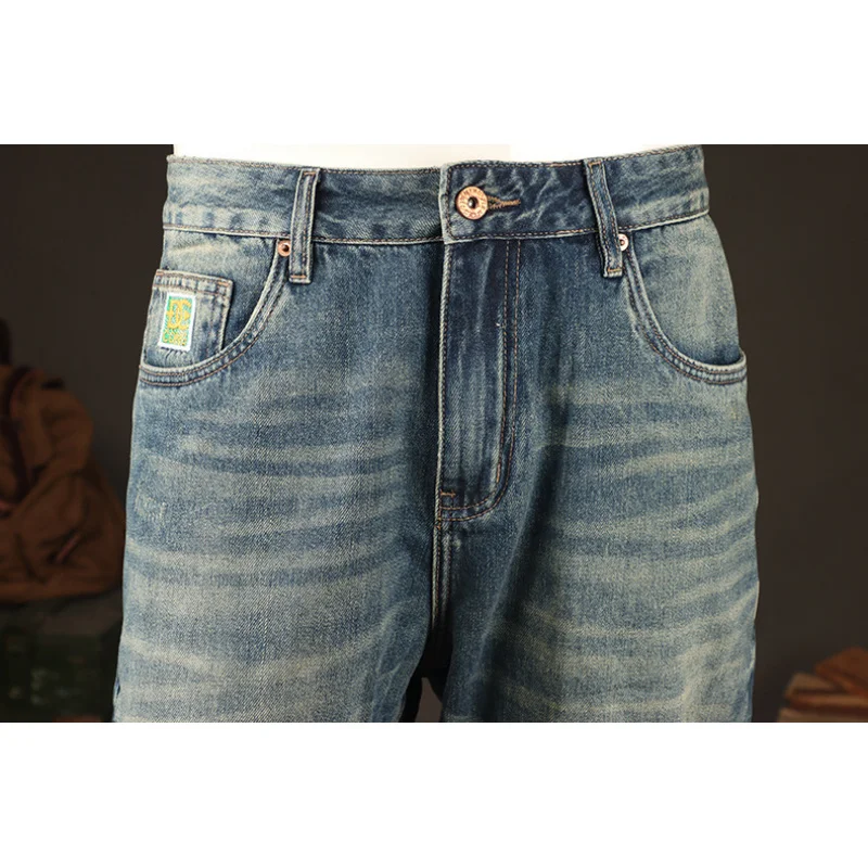 

Мужские джинсы в стиле ретро в американском стиле весны 2025 года, модная ностальгия, свободные прямые уличные повседневные брюки