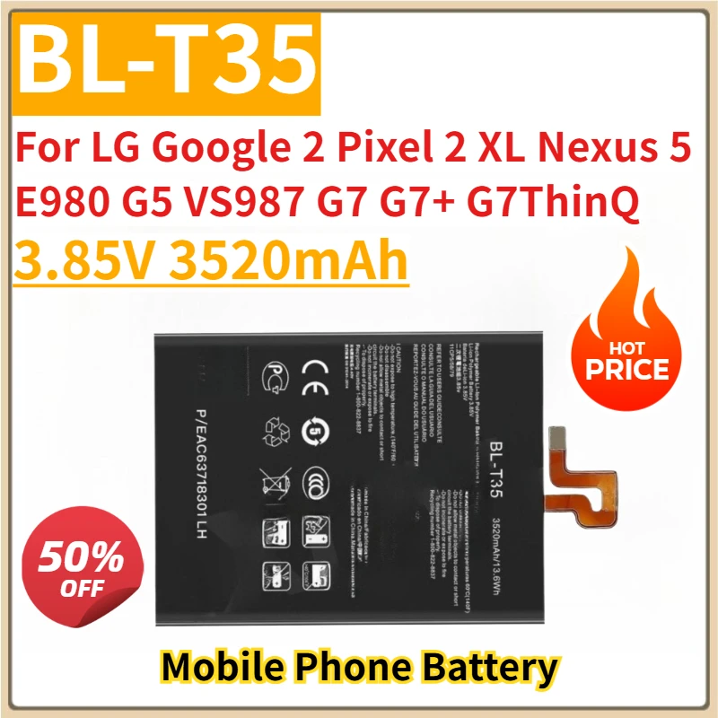 

New Replacemen Mobile Phone Battery 3.85V 3520mAh BL-T35 for LG Google 2 Pixel 2 XL Nexus 5 E980 G5 VS987 G7 G7+ G7ThinQ