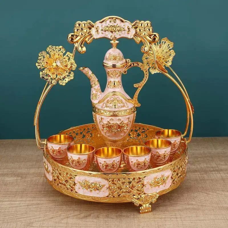 European Baijiu cup set, household creative wine set, high-end toasting cup, wedding with tray, Russian decorative ornament