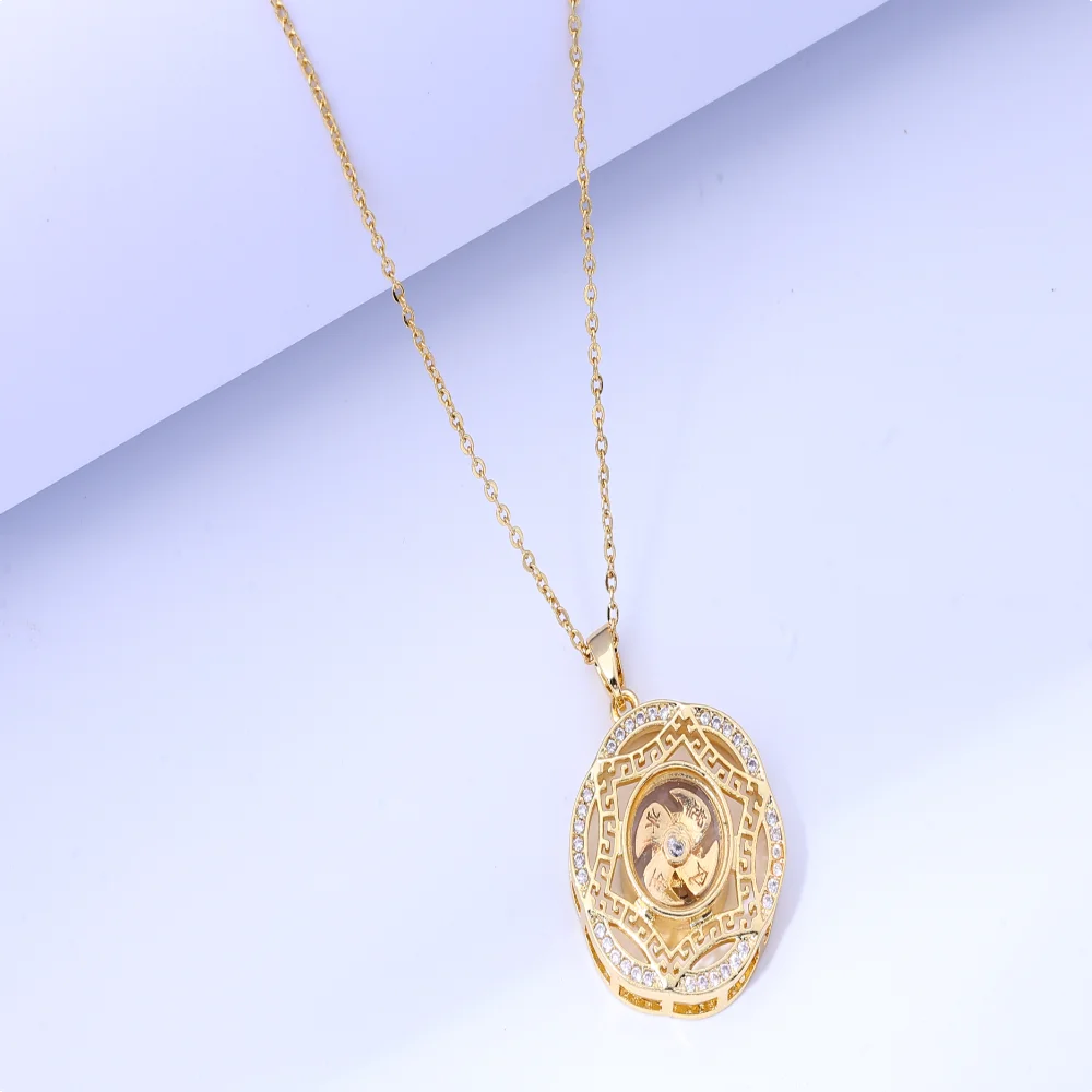 New vintage-inspired diamond-inlaid rotating necklace, unisex design