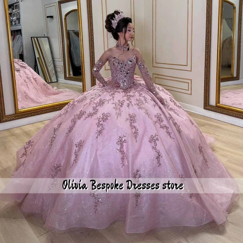 Vestido De quinceañera delicado para niñas, apliques De lentejuelas, sin mangas, con lazo, Vestidos De ceremonia De 15 años personalizados