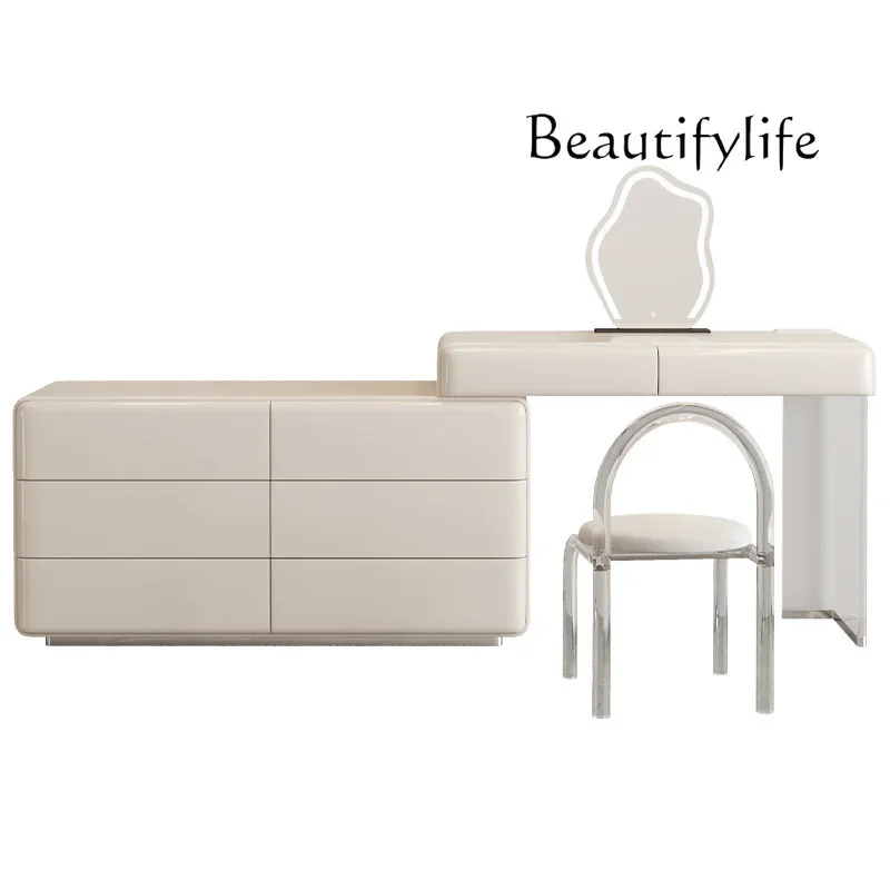 X36 Solid Wood Dressing Table Chest Of Cabinets Integrated Bedroom Bedside Cabinets Light Luxury Makeup Table High-end Cream Sty