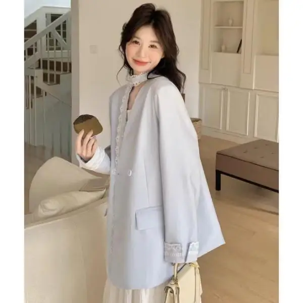 

Blazer Oversize Women Women'S Summer Suit Petal Ulzzang Baggy Young Asymmetry Basics Printting Advanced Thinner Dopamine Goddess
