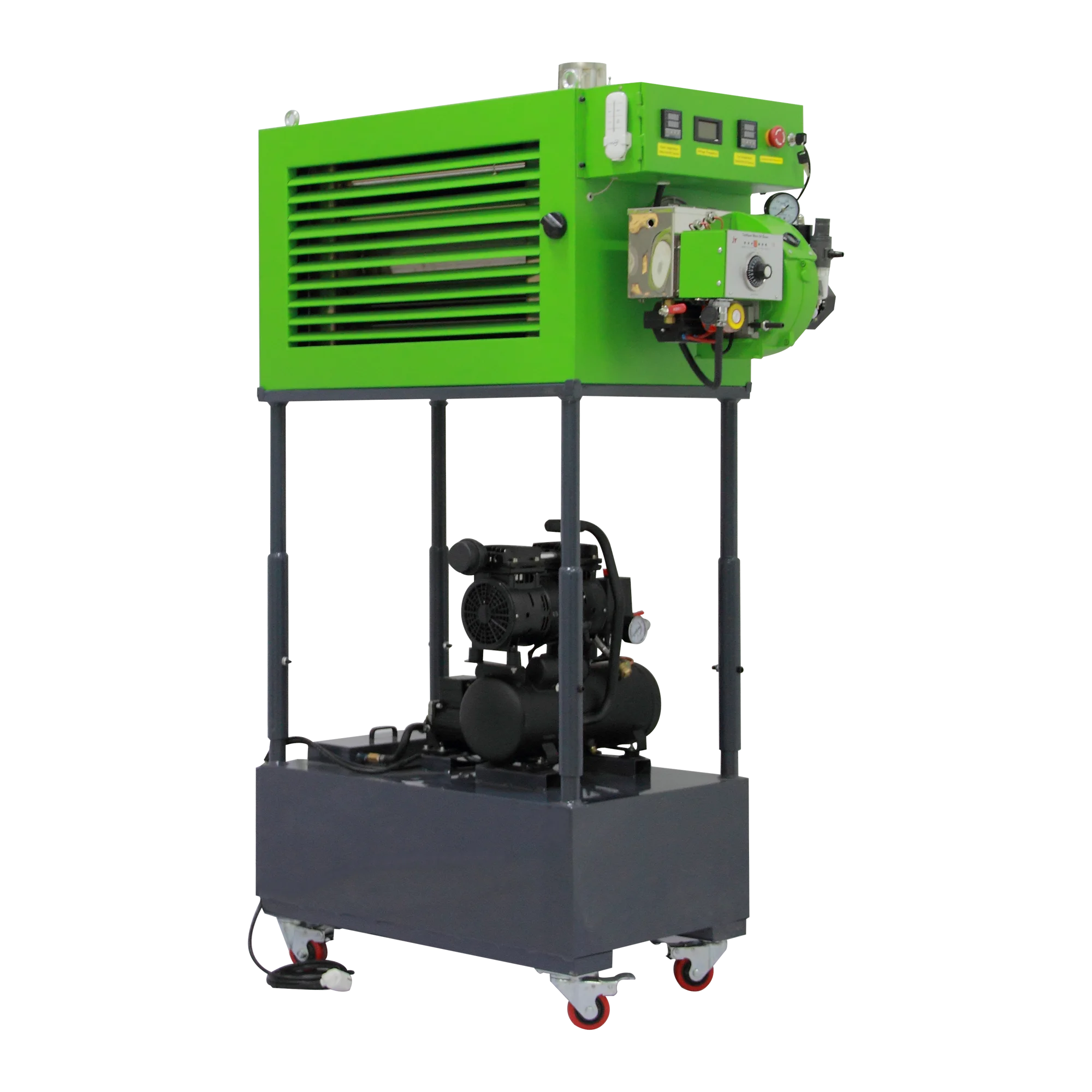 

Small Portable Waste Oil Heater With Adjustable Rack, 100L Oil Tank, Air Compressor