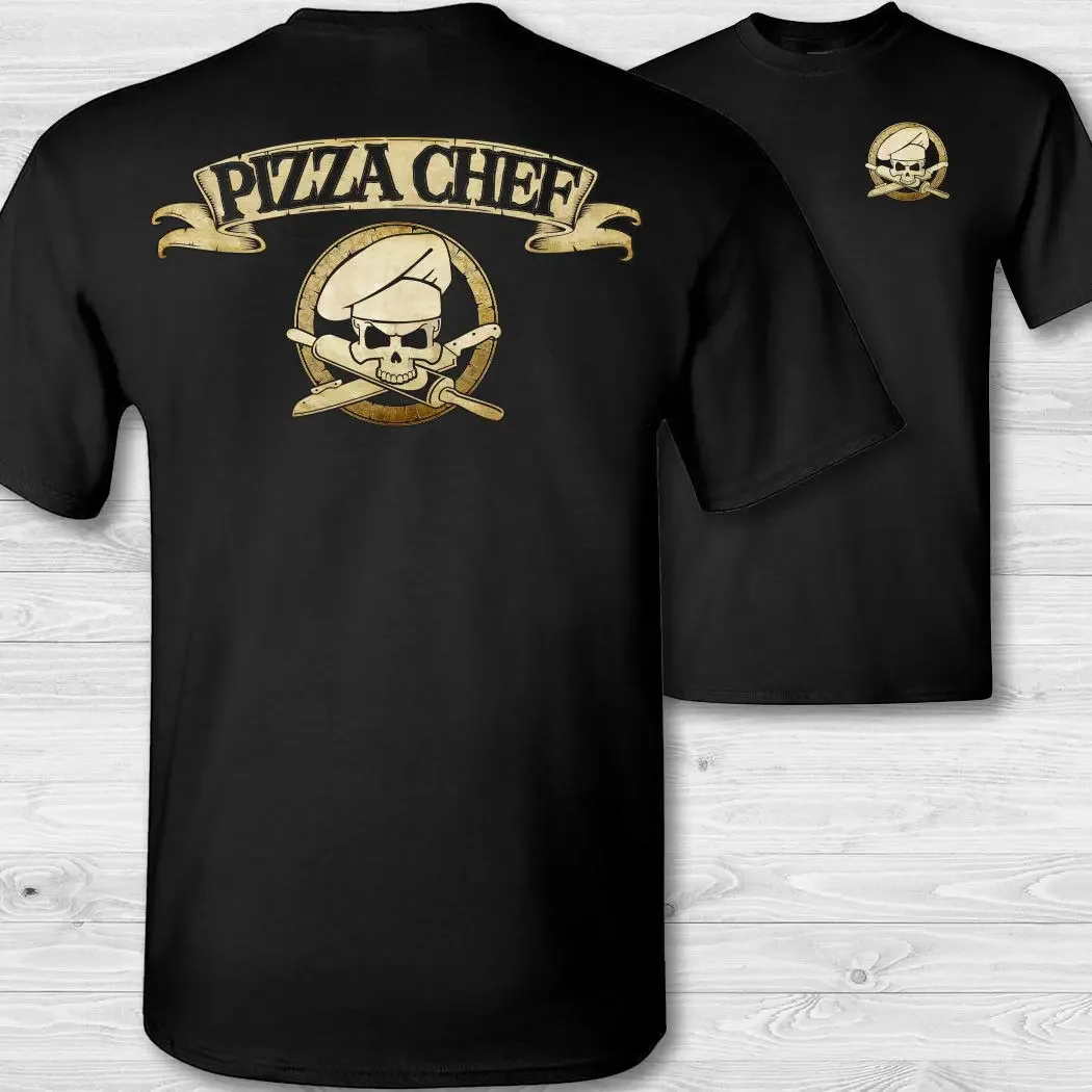 Pizza Chef Crossbones Men T-shirt - Pizza Parlor Baker Chefs Skull Badge Tee Shirts