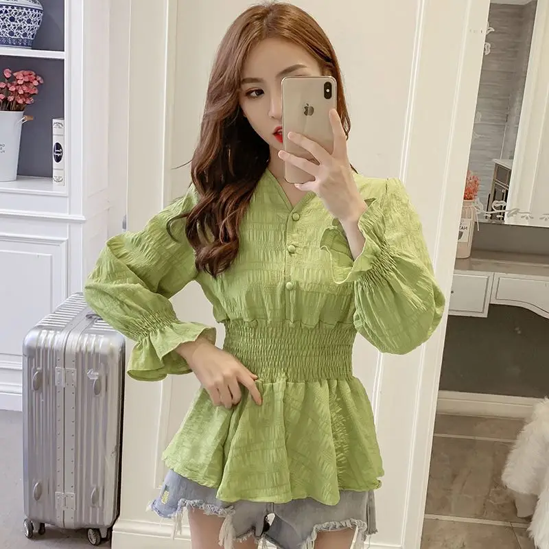 Fashion Spliced Button Folds Ruffles Blouses Women\'s Clothing 2023 Autumn Winter New Loose Princess Sleeve Tops Elegant Shirts