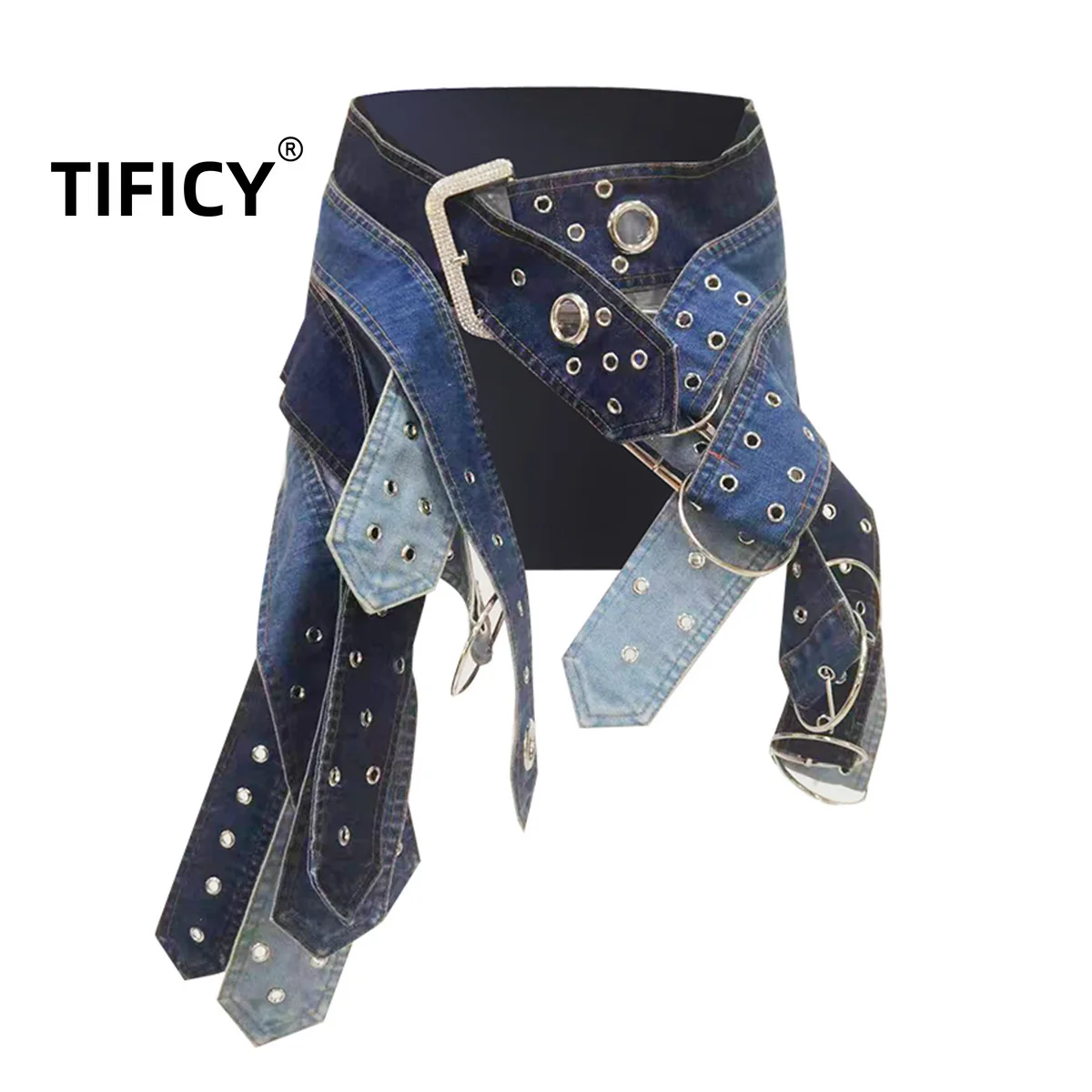 

TIFICY Half Denim Women's Skirt Autumn Heavy Wash Ancient Silver Japanese Button Belt Mini Low Waist Jeans Short Skirt