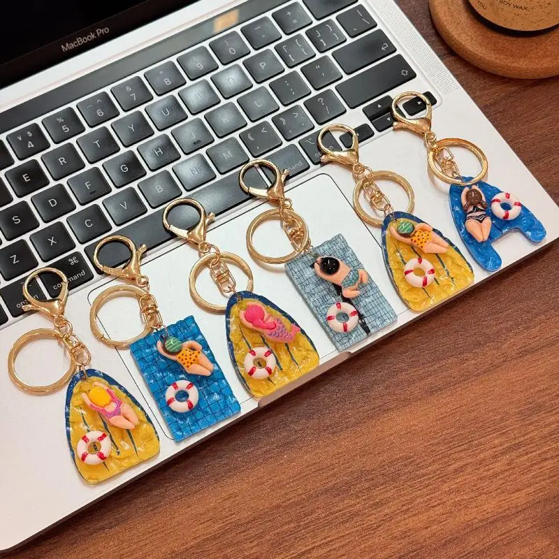 Swimming Keychain Pool Keychain Car Key Ring Pendant Blue Yellow Hanging Ornament Teenage Accessories Gift Decor Fashion