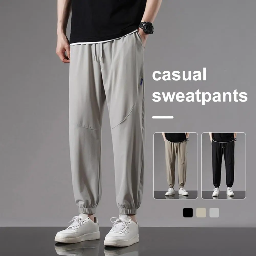 2024 New Summer Men's Joggers Light&Thin Sweatpants Ice Silk Stretched Nylon Drawstring Casual Track Pants