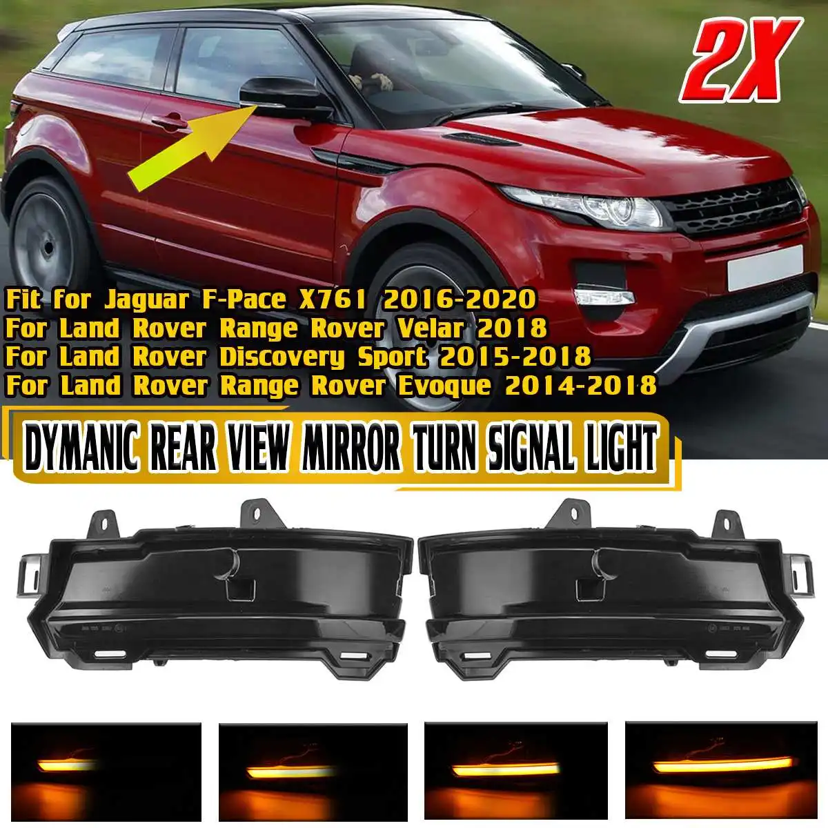 2PCS LED Dynamic Rearview Mirror Light Trun Signal Lights Indicator Lamp For Land Rover Discovery Sport Range Rover Evoque Velar