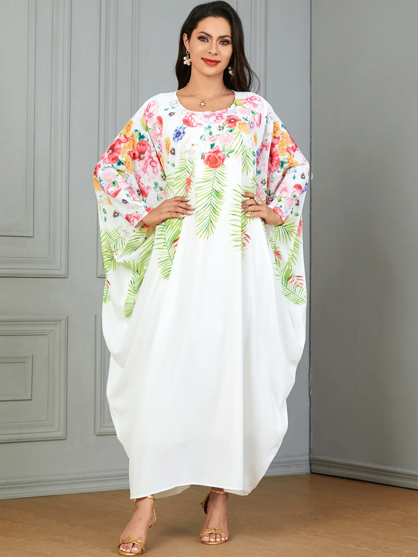 

Casual Floral Print Kaftan 2024 Summer Women Loose Maxi Dress Muslim Abaya Turkey Robe Dubai Arab Djellaba Caftan Marocain Gown