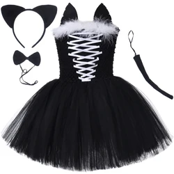 Black Cat Tutu Dress for Girls Carnival Halloween Costumes for Kids Toddler Animal Disguise Outfit Child Birthday Party Clothes