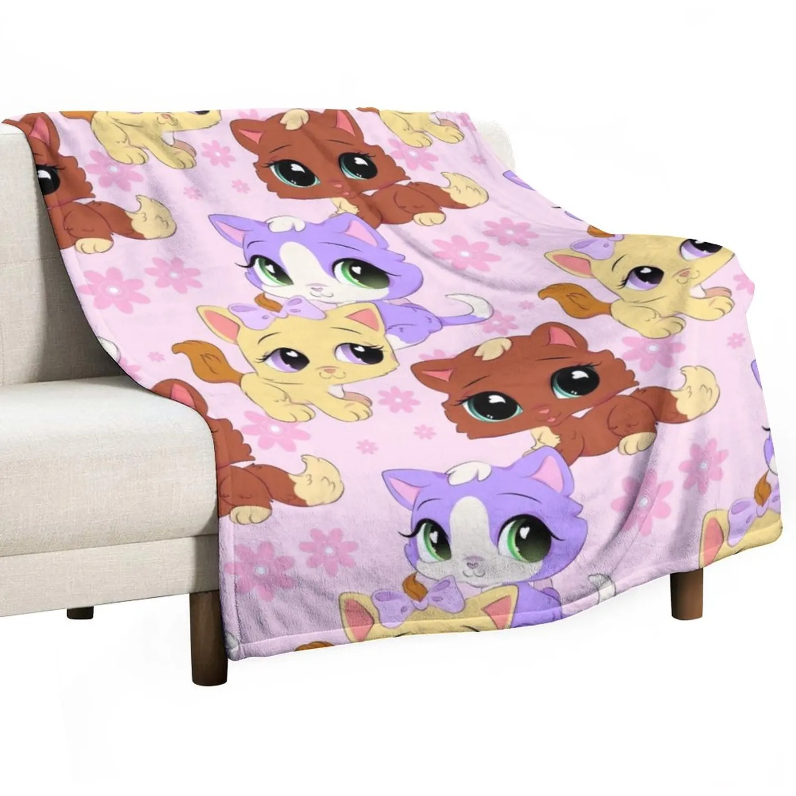 

Lps Kittens Throw Blanket Soft Plaid Blanket Fluffy Moving Blanket Flannel