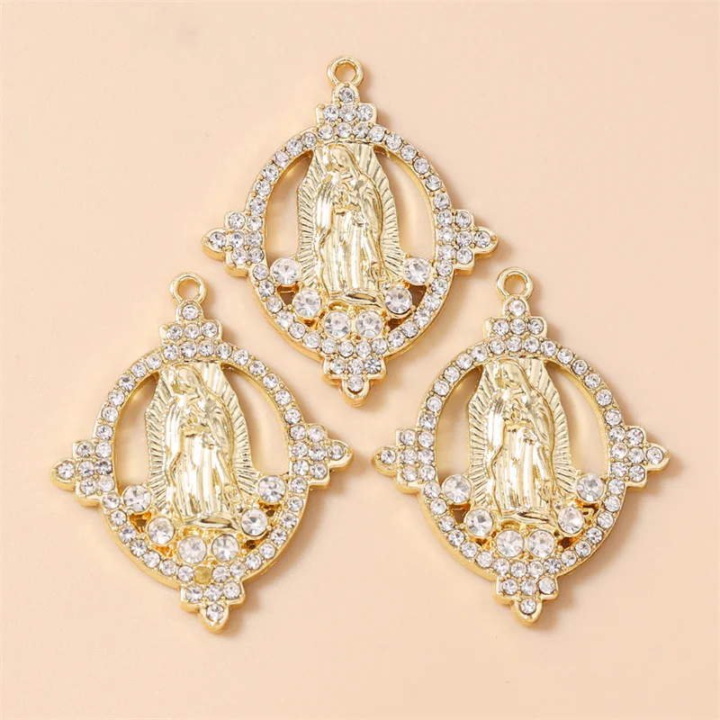 Leslie 10 Stück 27x33mm Strass-Kristall-Anhänger mit Jungfrau Maria für DIY Ohrringe, Halsketten, Schmuckherstellung, Bastelarbeiten, handgefertigte Accessoires – Detail 5