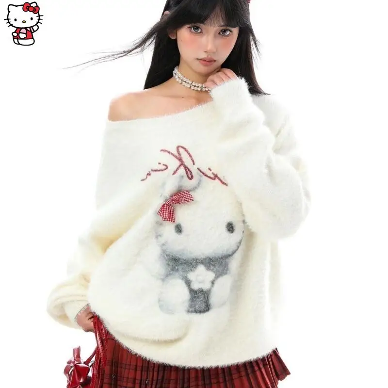 

Свитер «Hello Kitty» Kawaii, аниме, модный студенческий повседневный свитер с круглым вырезом, осенне-зимняя вязаная рубашка, пуловер, топы, новый стиль